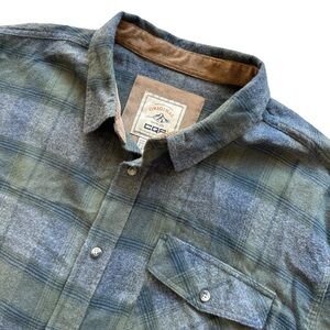 CQR Men's 2XL Green & Gray Plaid Flannel Button-Up Shirt Long Sleeve Casual Warm